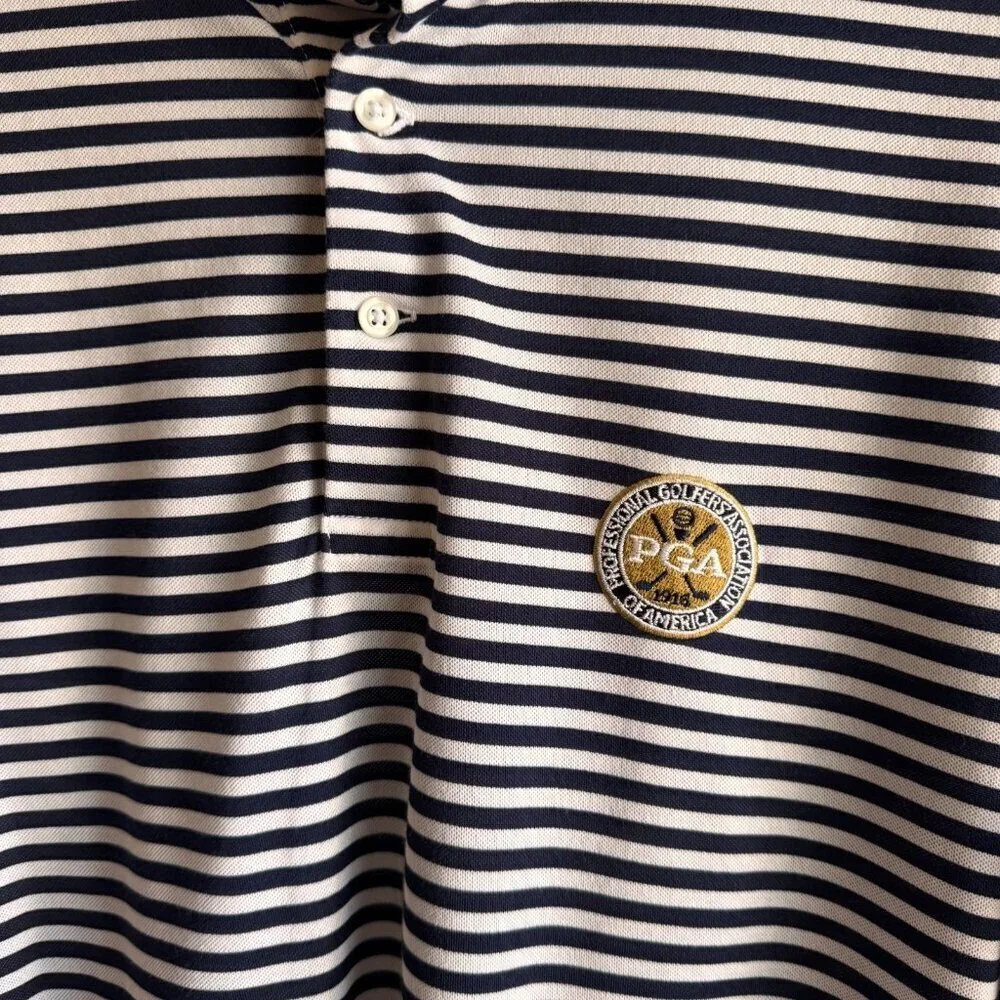 Ralph Lauren Stripe Golf Polo M PGA Patch ProFit Blue White Classic Country Club